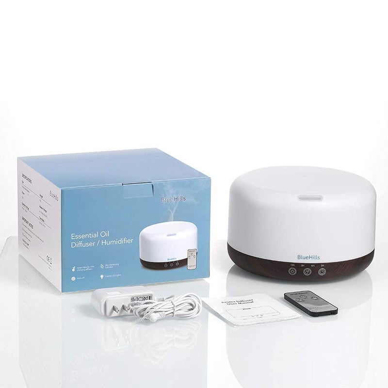 BlueHills Premium 1000 ML Large Essential Oil Diffuser Humidifier for Room Home Aromatherapy Big Capacity Oil Diffuser with DÃ©cor LED Lights Long Running Round Diffuser Dark Wood Grain â€“ D002 - Image 4